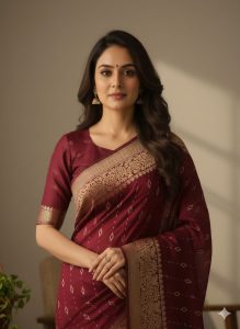 Deep Maroon Bandhani Silk – RedSilk-1