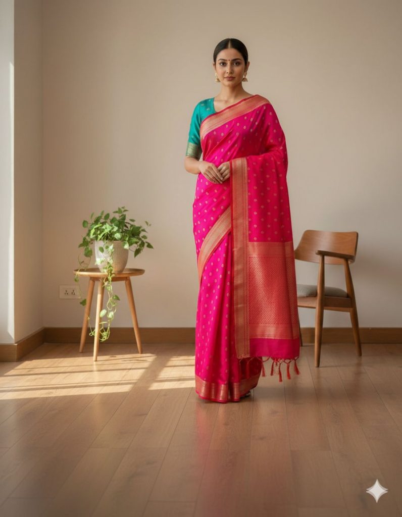 Woven Hot Pink Kanjivaram – Pink/Woven