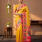 Marigold Floral Paithani Saree - Yellow/Cotton