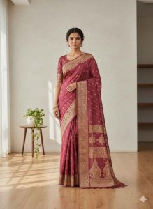 Maroon Gold Bandhani Silk – Red/Silk