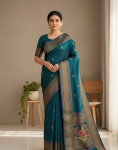 Peacock Blue Banarasi Weave - Blue/Banarasi