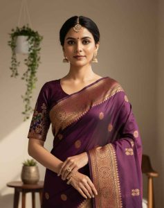 Regal Plum Banarasi Silk Saree – PurpleSilk-1