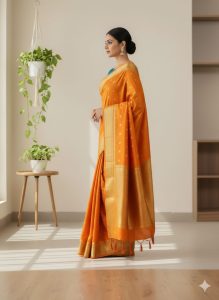 Woven Orange Gold Kanjivaram – YellowWoven-3